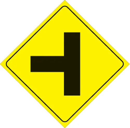 VOSS YELLOW PLASTIC REFLECTIVE SIGN 12" - LEFT T-INTERSECTION 467 LT YR