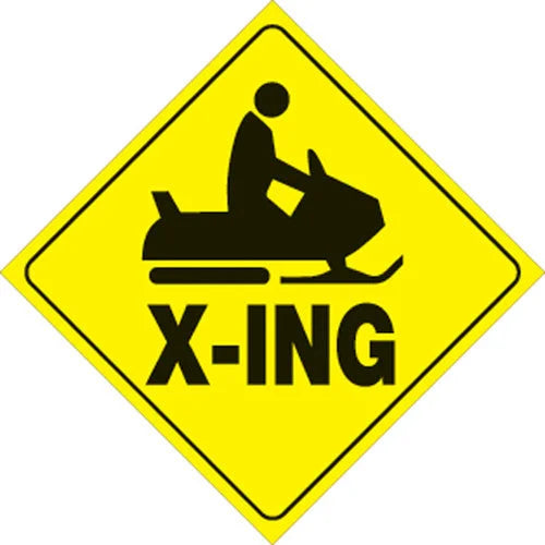 VOSS YELLOW PLASTIC REFLECTIVE SIGN 12" - SNOWMOBILE X-ING 438 SX YR