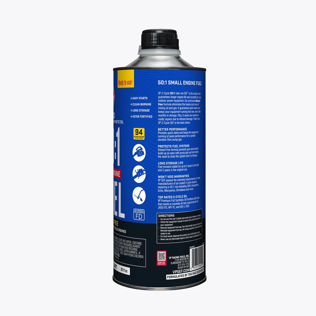 VP Racing Fuels 50:1 Premixed Small Engine Fuel Qt 6235 - Back View