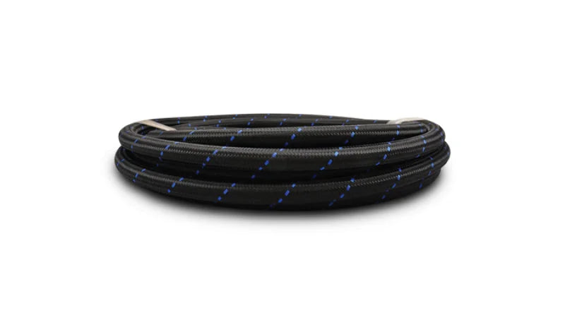 Vibrant -10 AN Two-Tone Black/Blue Nylon Braided Flex Hose (20 foot roll) - Side View