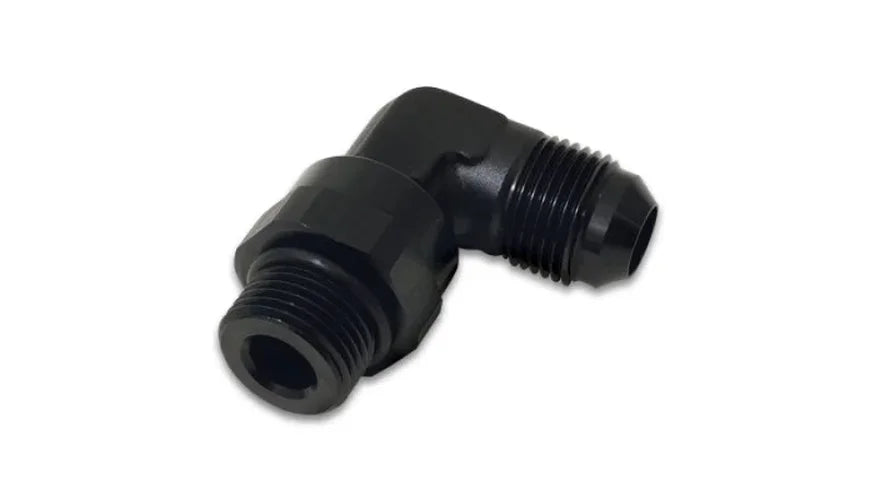 Vibrant -10AN Male Flare to Male -10AN ORB Swivel 90 Degree Adapter Fitting - Anodized Black - Side View