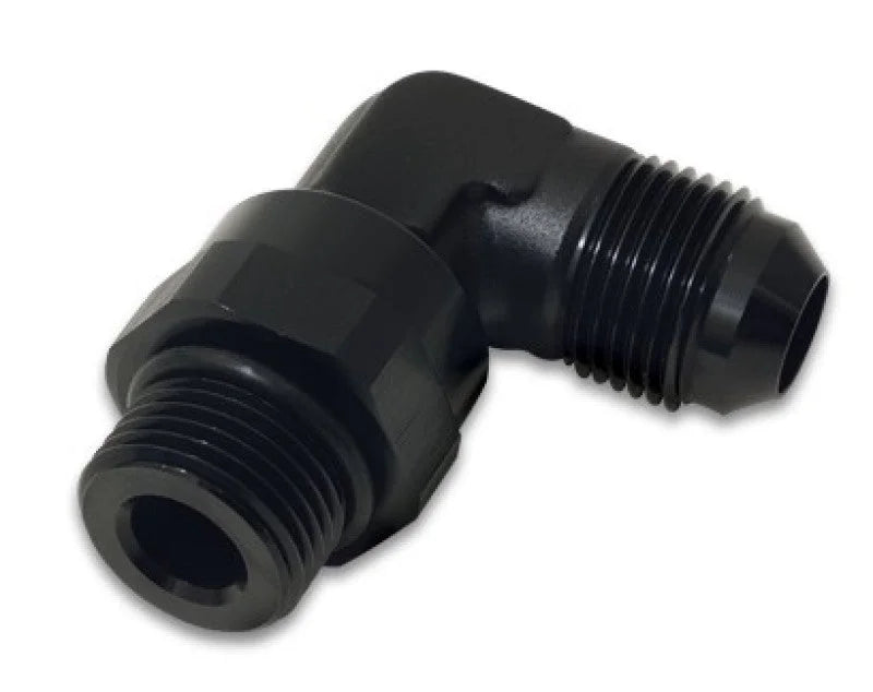 Vibrant -10AN Male Flare to Male -8 ORB Swivel 90 Degree Adapter - Anodized Black - Detail View
