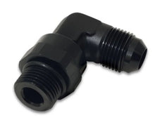Load image into Gallery viewer, Vibrant -10AN Male Flare to Male -8 ORB Swivel 90 Degree Adapter - Anodized Black - Detail View
