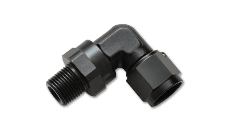 Vibrant -10AN to 3/8in NPT Female Swivel 90 Degree Adapter Fitting - Side View