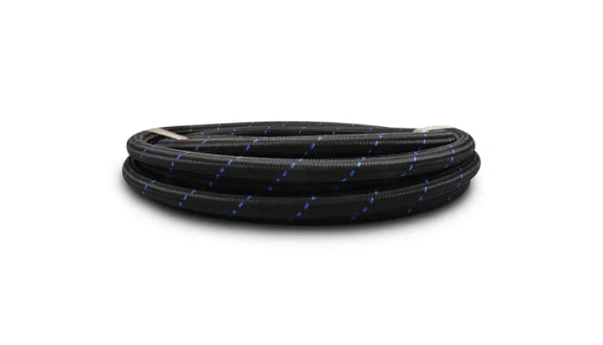 Vibrant -12 AN Two-Tone Black/Blue Nylon Braided Flex Hose (5 foot roll) - Side View