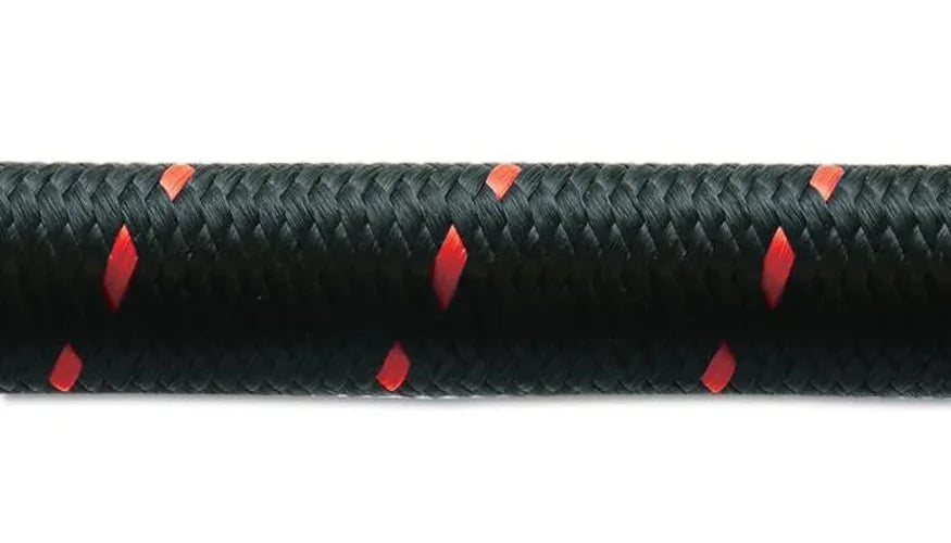 Vibrant -12 AN Two-Tone Black/Red Nylon Braided Flex Hose (20 foot roll) - Back View