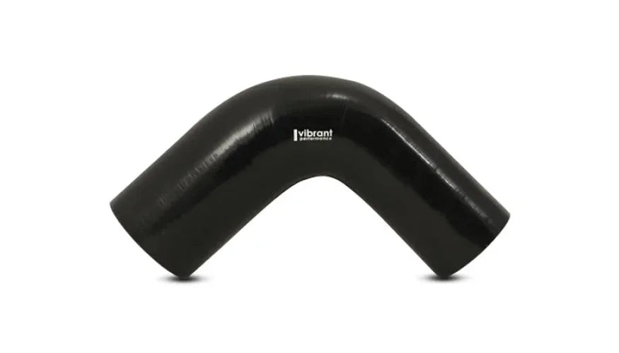 Vibrant 1.25in ID x 1.5in ID x 4in Long Gloss Black Silicone 90 Degree Transition Elbow - Side View