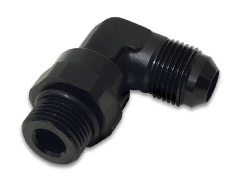 Vibrant -12AN Male Flare to Male -12AN ORB Swivel 90 Degree Adapter Fitting - Anodized Black - Detail View