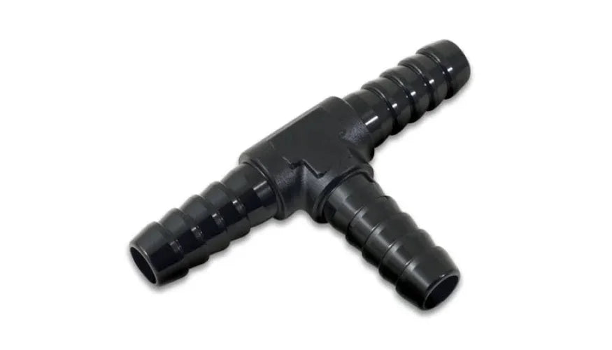 Vibrant 1/4in Barbed Tee Adapter- Black Anodized - Side View