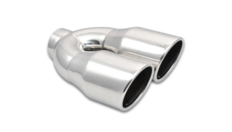 Vibrant 2.5in ID Dual 3.5in OD Round SS Exhaust Tip (Single Wall Angle Cut) - Main Product View