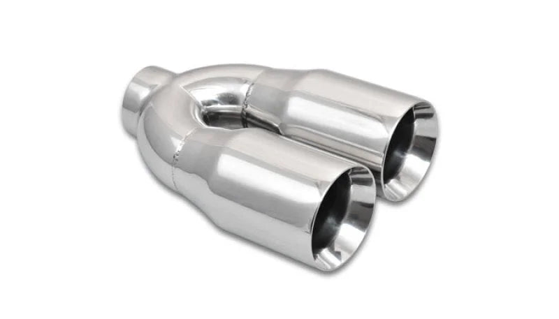 Vibrant 2.5in ID Dual 3.5in OD Round SS Tips (Double Wall, Straight Cut) - Side View