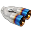 Load image into Gallery viewer, Vibrant 2.5in ID Dual 3.5in OD Round SS Tips (Double Wall, Straight Cut) with Burnt Blue Finish - Main Product View