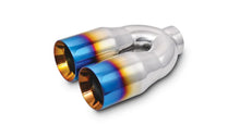 Load image into Gallery viewer, Vibrant 2.5in ID Dual 3.5in OD Round SS Tips (Double Wall, Straight Cut) with Burnt Blue Finish - Side View