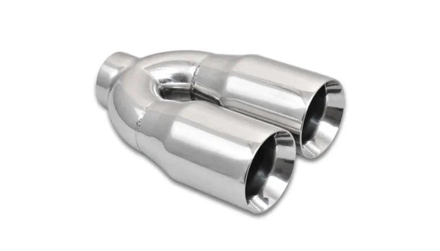 Vibrant 2.5in ID Dual 3.5in OD Round SS Tips (Double Wall, Straight Cut) - Side View