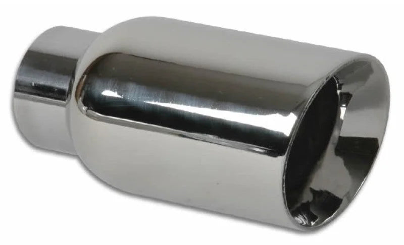 Vibrant 2.5in ID Single 4in OD Round SS Exhaust Tip (Double Wall Angle Cut) - Detail View