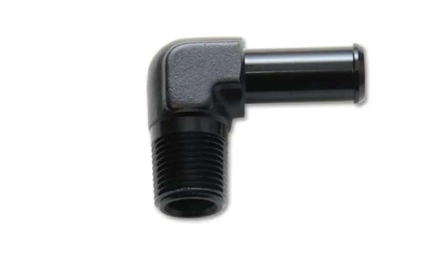 Vibrant 3/4 NPT to 3/4in Barb Straight Fitting 90 Deg Adapter - Aluminum - Side View