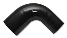 Load image into Gallery viewer, Vibrant 3in ID x 3.5in ID x 4in Long Gloss Black Silicone 90 Degree Transition Elbow - Detail View