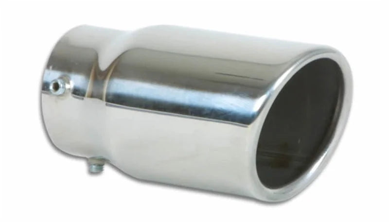 Vibrant 3in Round SS Bolt-On Exhaust Tip (Single Wall Angle Cut Rolled Edge) - Side View