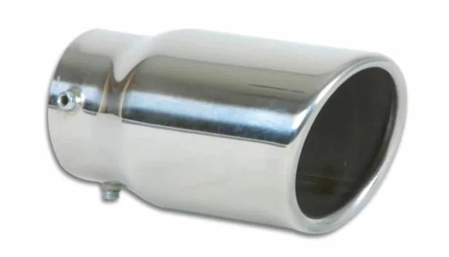 Vibrant 3in Round SS Bolt-On Exhaust Tip (Single Wall Angle Cut Rolled Edge) - Side View