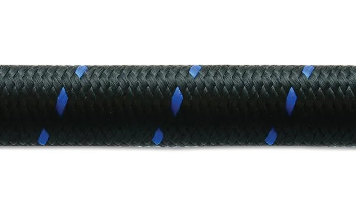 Vibrant -4 AN Two-Tone Black/Blue Nylon Braided Flex Hose (5 Foot Roll) - Side View