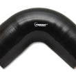 Load image into Gallery viewer, Vibrant 4 Ply Reinforced Silicone Elbow Connector - 5in ID x 4in Leg 90 Deg Elbow (BLACK) - Back View