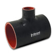 Load image into Gallery viewer, Vibrant 4 Ply Reinforced Silicone T Adapter - 3in Outlet ID x 4in OAL x 1in Branch ID (BLACK) - Side View