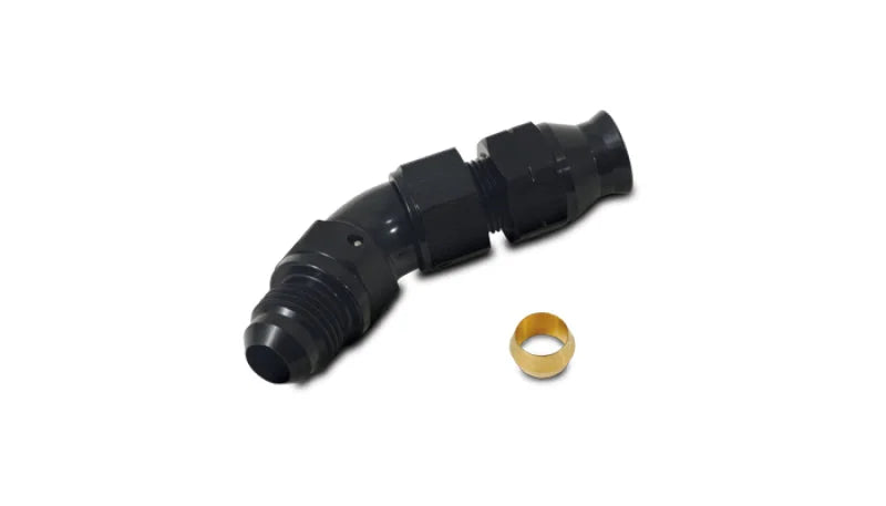 Vibrant 45 Degree 3/8in Tube to Male -6AN Flare Adapter w/ Olive Inserts - Side View