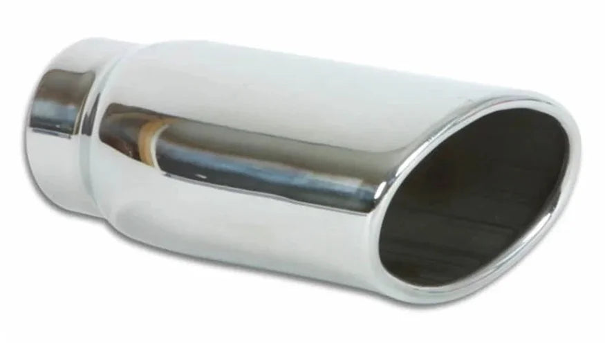 Vibrant 4.5in x 3in Oval SS Exhaust Tip (Single Wall Angle Cut Rolled Edge) - Side View