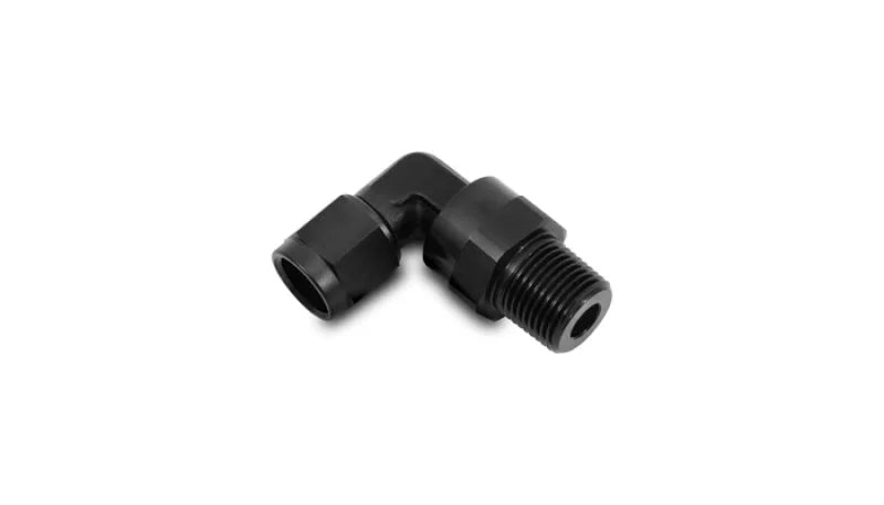 Vibrant -4AN to 1/8in NPT Female Swivel 90 Degree Adapter Fitting - Side View