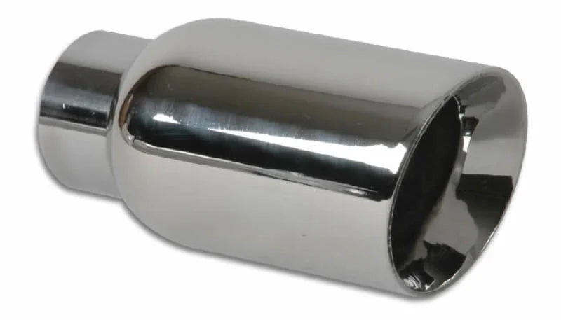 Vibrant 4in OD Round SS Exhaust Tip (Double Wall Angle Cut Beveled Outlet) 3in. ID Inlet - Side View