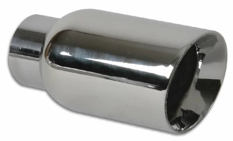 Vibrant 4in OD Round SS Exhaust Tip (Double Wall Angle Cut Beveled Outlet) 3in. ID Inlet - Detail View