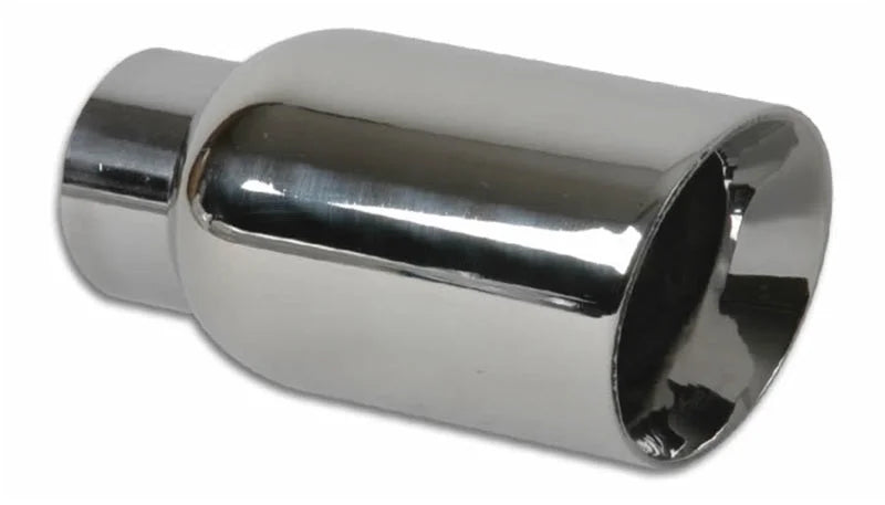 Vibrant 4in Round SS Exhaust Tip (Double Wall Angle Cut Beveled Outlet) - Side View