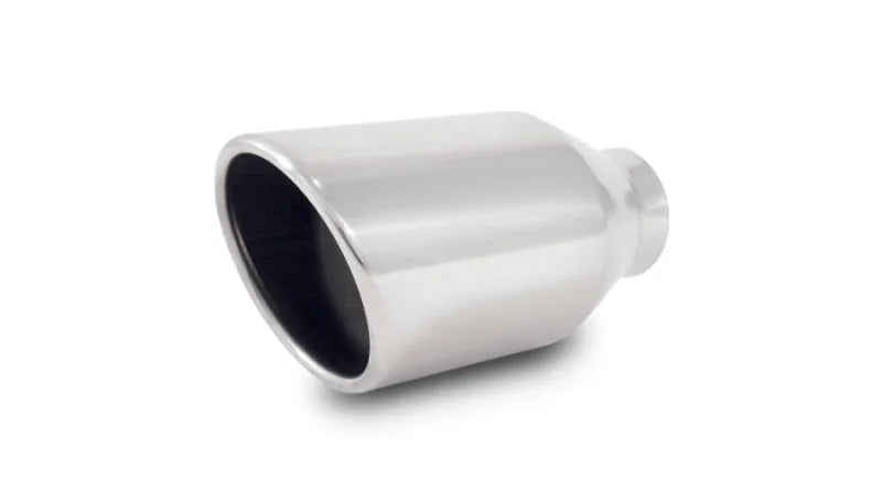 Vibrant 4in Round SS Exhaust Tip (Double Wall Resonated Angle Cut Rolled Edge) - Back View