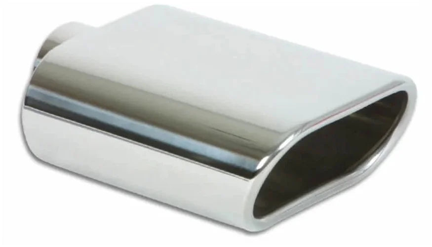 Vibrant 5.5in x 3in Oval SS Exhaust Tip (Single Wall Angle Cut Rolled Edge) - Side View