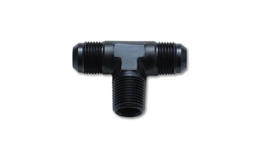 Vibrant -6AN x 1/4in NPT Flare to Pipe Tee Adapter Fitting - Aluminum - Side View