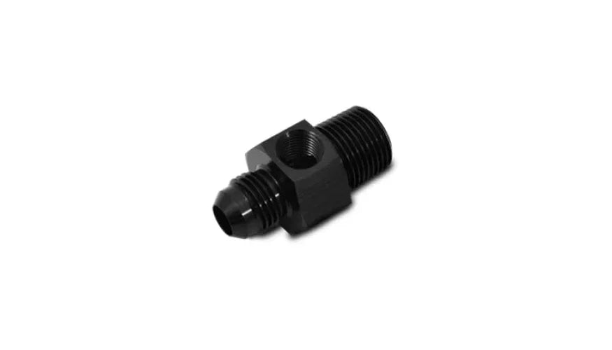 Vibrant -8AN Male to 3/8in NPT Male Union Adapter Fitting w/ 1/8in NPT Port - Back View