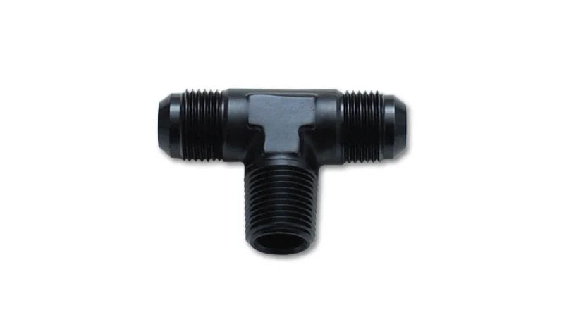 Vibrant -8AN x 3/8in NPT Flare to Pipe Tee Adapter Fitting - Aluminum - Side View