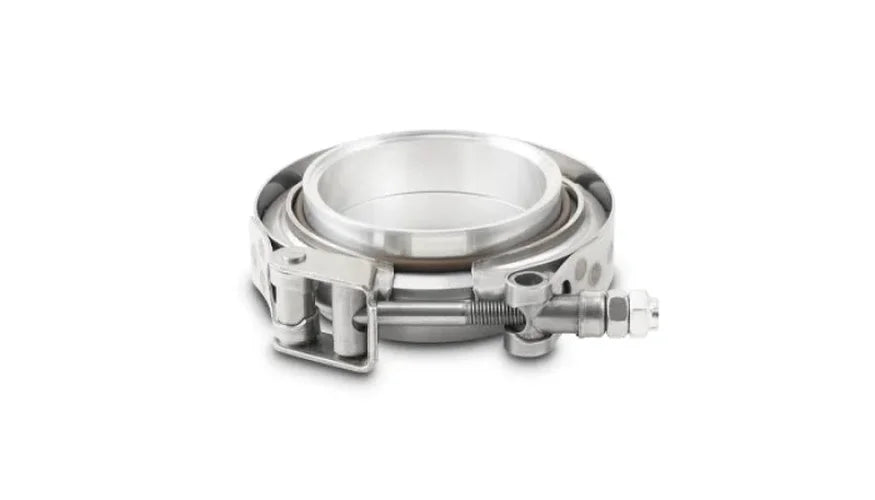 Vibrant AL V-B Flange Assembly for 3in OD Tubing incl 2 AL V-b flanges 1 SS V-B Clamp 1 Viton O-Ring - Side View
