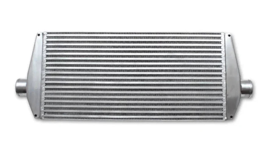 Vibrant Air-to-Air IC Assy complete w/ end tanks core size: 25in Wx12in Hx3.5in thick 3in in / out - Side View
