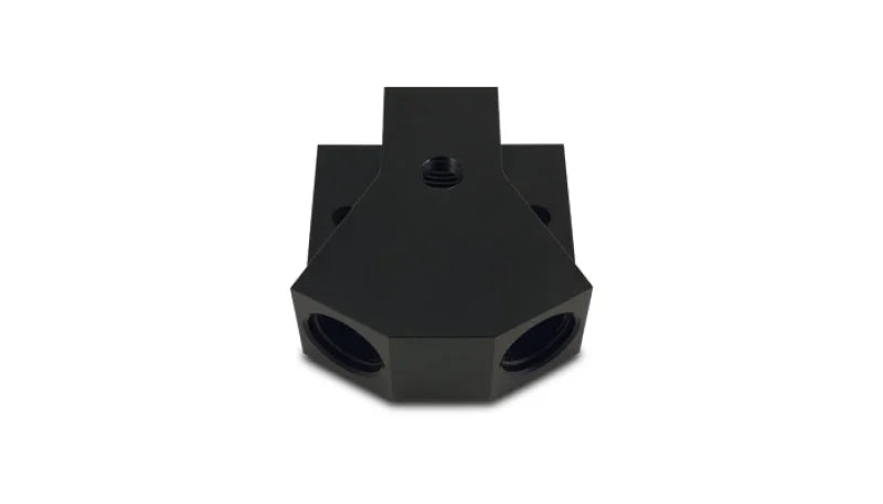 Vibrant Billet Aluminum Y-Block Fitting with 1/8in NPT Port -10AN x Dual -8AN ORB - Side View