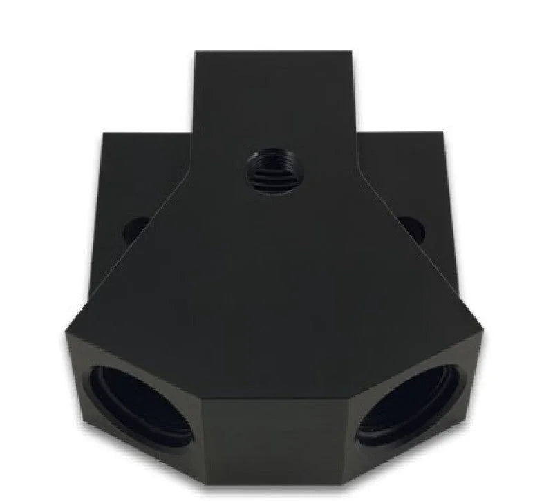 Vibrant Billet Aluminum Y-Block Fitting with 1/8in NPT Port -8AN x Dual -8AN ORB - Detail View