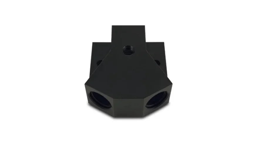 Vibrant Billet Aluminum Y-Block Fitting with 1/8in NPT Port -8AN x Dual -8AN ORB - Side View