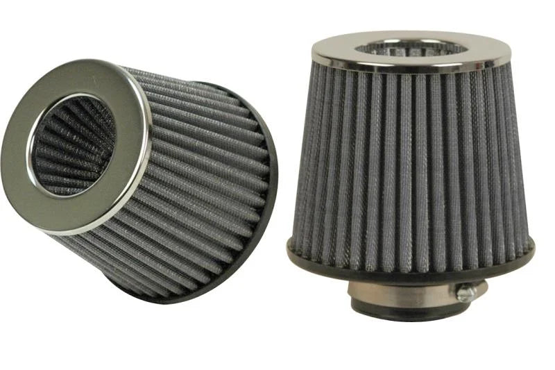 Vibrant Open Funnel Perf Air Filter (5in Cone O.D. x 5in Tall x 2.75in inlet I.D.) Chrome Filter Cap - Side View