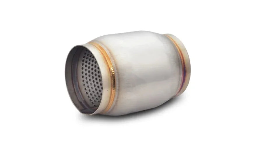 Vibrant SS Race Muffler 4in inlet/outlet x 5in long - Side View