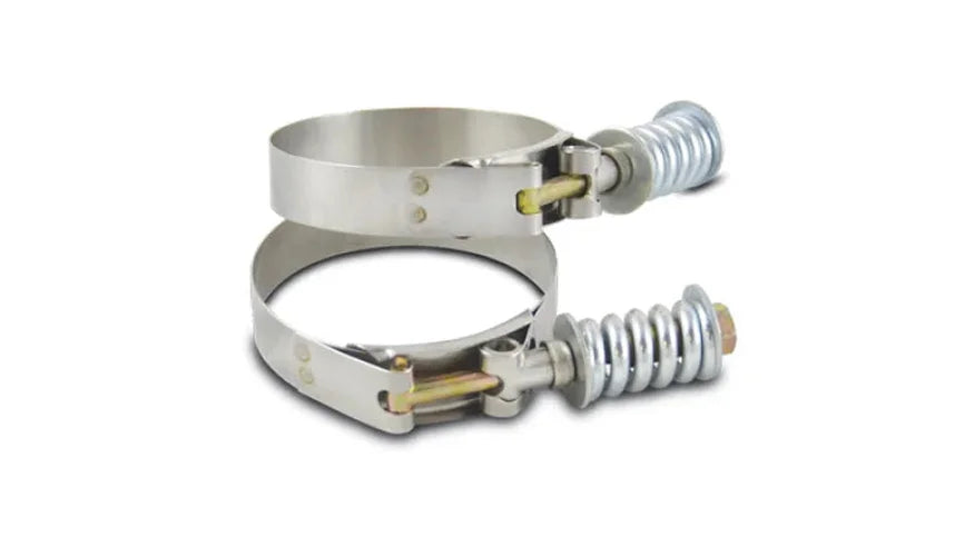 Vibrant SS T-Bolt Clamps Pack of 2 Size Range: 2.25in to 2.55in O.D. For use w/ 2.00in I.D. Coupling - Side View