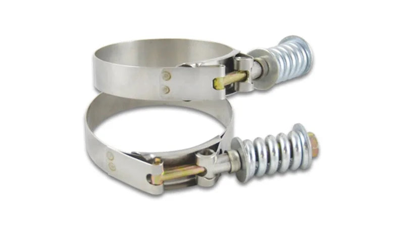 Vibrant SS T-Bolt Clamps Pack of 2 Size Range: 2.46in to 2.76in OD For use w/ 2.25in ID Coupling - Back View
