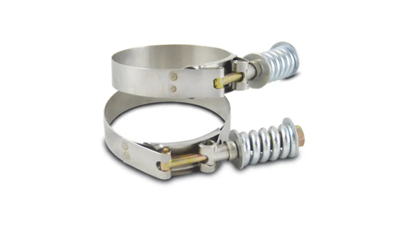 Vibrant SS T-Bolt Clamps Pack of 2 Size Range: 3.53in to 3.83in OD For use w/ 3.25in ID Coupling - Side View
