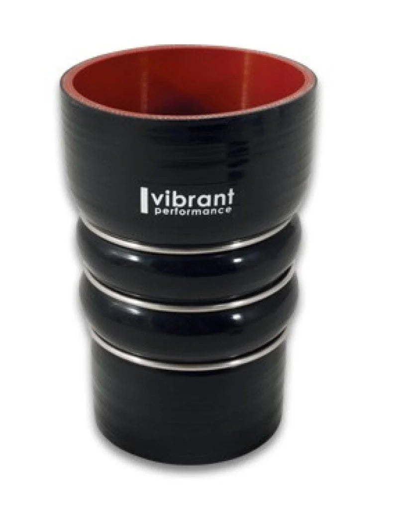 Vibrant Silicone Coupling 4 Ply Aramid CAC Transition Hose 3.25in x 3in Inlet/Outlet - Black - Back View