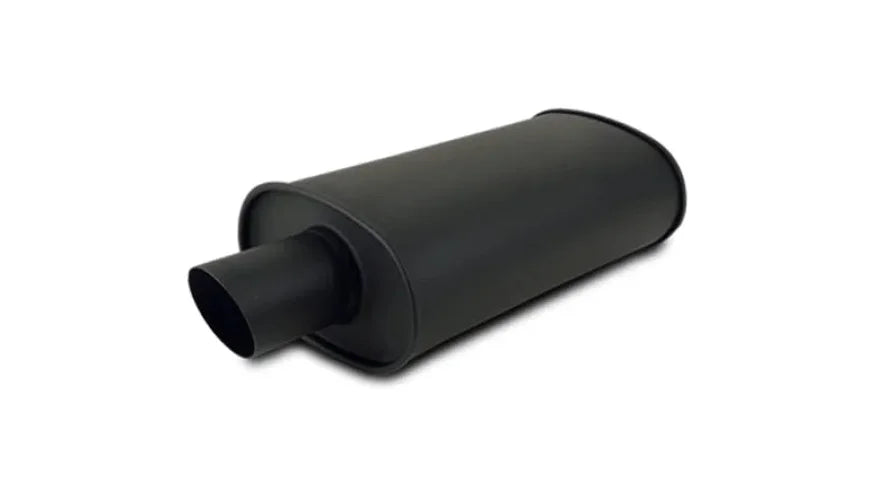 Vibrant StreetPower FLAT BLACK Oval Muffler with Single 3in Outlet - 2.25in inlet I.D. - Side View