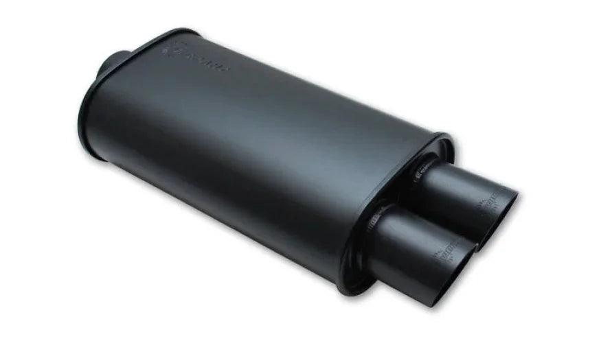 Vibrant StreetPower FLAT BLACK Oval Muffler with Dual 3in Outlets - 2.5in inlet I.D. - Side View